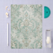 Grungy Damask Pattern in Shades of Teal Green 薄葉紙 (クラフト)