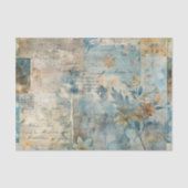 Grungy Distressed Blue Floral Ephemera Collage 薄葉紙 (正面)