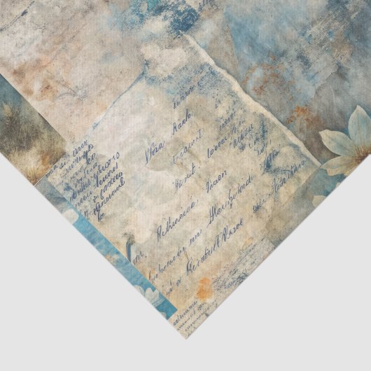 Grungy Distressed Blue Floral Ephemera Collage 薄葉紙 (詳細)