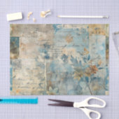 Grungy Distressed Blue Floral Ephemera Collage 薄葉紙 (クラフト)