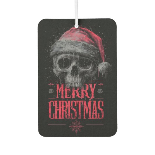 Grungy Gothic Skull Wearing a Distressed Santa Hat カーエアーフレッシュナー (正面)