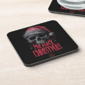 Grungy Gothic Skull Wearing a Distressed Santa Hat コースター (左側)