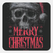 Grungy Gothic Skull Wearing a Distressed Santa Hat スクエアシール (正面)