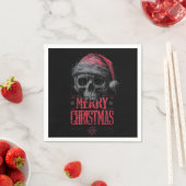 Grungy Gothic Skull Wearing a Distressed Santa Hat スタンダードカクテルナプキン (インサイチュ)