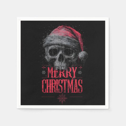 Grungy Gothic Skull Wearing a Distressed Santa Hat スタンダードカクテルナプキン (正面)