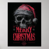 Grungy Gothic Skull Wearing a Distressed Santa Hat ポスター (正面)