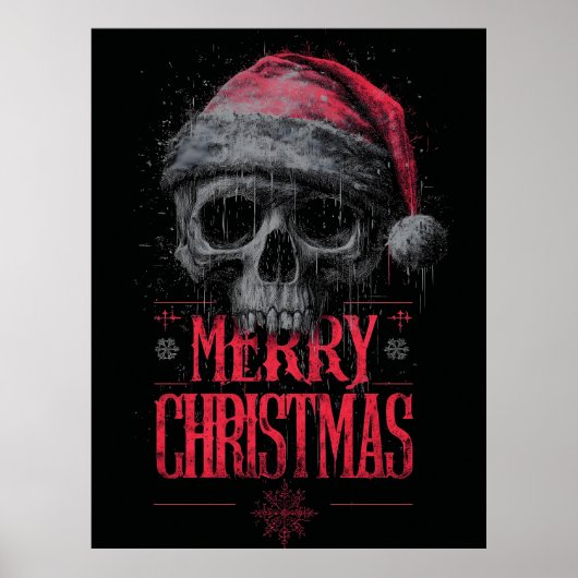 Grungy Gothic Skull Wearing a Distressed Santa Hat ポスター (正面)