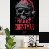 Grungy Gothic Skull Wearing a Distressed Santa Hat ポスター (ホームオフィス)