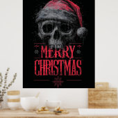 Grungy Gothic Skull Wearing a Distressed Santa Hat ポスター (キッチン)