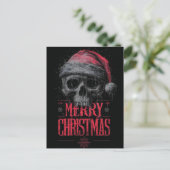Grungy Gothic Skull Wearing a Distressed Santa Hat ポストカード (スタンド正面)