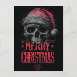 Grungy Gothic Skull Wearing a Distressed Santa Hat ポストカード