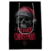 Grungy Gothic Skull Wearing a Distressed Santa Hat ミディアムペーパーバッグ (裏面)