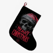 Grungy Gothic Skull Wearing a Distressed Santa Hat ラージクリスマスストッキング (正面 (吊り時))