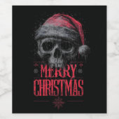 Grungy Gothic Skull Wearing a Distressed Santa Hat ワインラベル (シングルラベル)