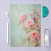 Grungy Large Pink Flower Pattern on Aqua BG 薄葉紙 (クラフト)