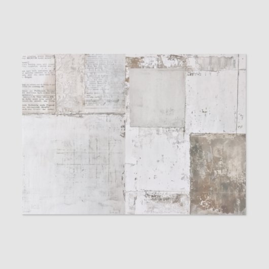 Grungy White Painted Ephemera Newsprint Collage 薄葉紙 (正面)