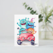 Gruppe lustiger Monster fährt mit dem Auto. Urlaub ポストカード (スタンド正面)
