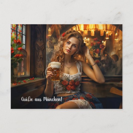 Grüße aus München! Bierzeltstimmung. Dirndl ポストカード (正面)
