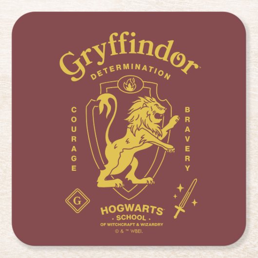 GRYFFINDOR™ 決意 勇気 勇敢 紋章 スクエアペーパーコースター (正面)