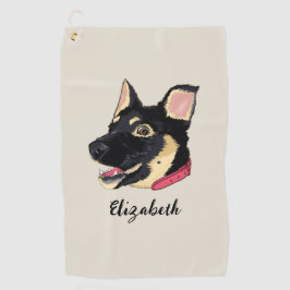 GSD子犬のイラスト モノグラム ドッグギフト ゴルフタオル