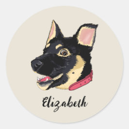 GSD子犬イラストモノグラム ドッグギフト ラウンドシール