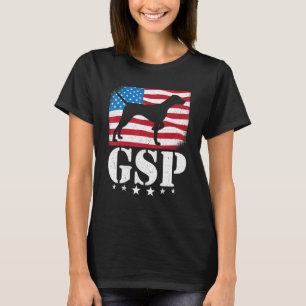 GSPドイツ短縮型ポインタ米国国旗Dog B Tシャツ