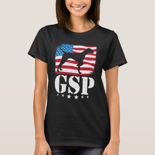 GSPドイツ短縮型ポインタ米国国旗Dog B Tシャツ (正面)