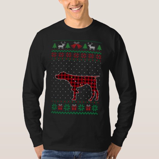 GSP赤い格子柄のバッファローおもしろい醜いクリスマスセーター Tシャツ (正面)