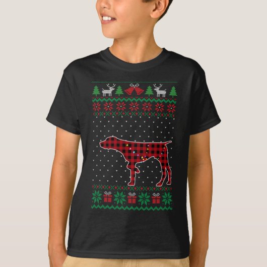 GSP赤い格子柄のバッファローおもしろい醜いクリスマスセーター Tシャツ (正面)