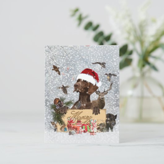 Gsp、犬のクリスマス シーズンポストカード (スタンド正面)