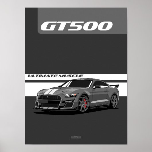 GT500マッスルカーのポスター – グレー ポスター (正面)