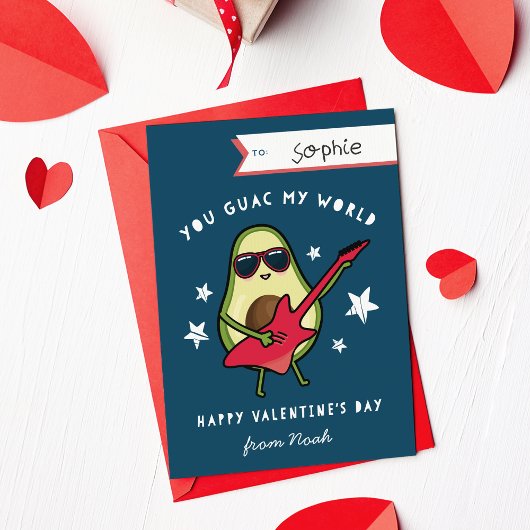 Guac My World Classroom Valentines Day Card 招待状