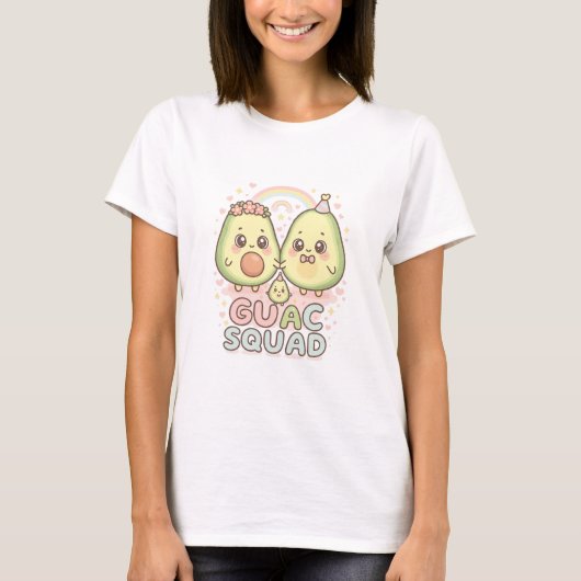 Guac Squad – 虹と Sp の可愛いアボカドトリオ Tシャツ (正面)