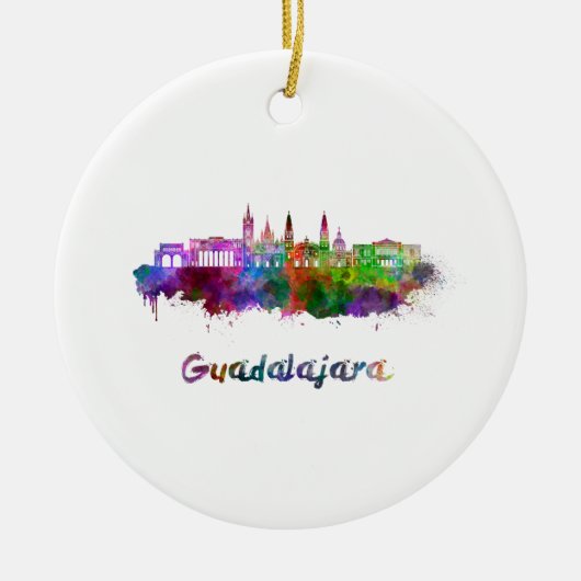 Guadalajara skyline in watercolor セラミックオーナメント (正面)