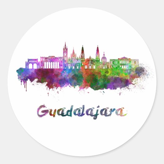 Guadalajara skyline in watercolor ラウンドシール (正面)