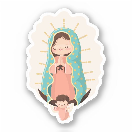  Guadalupeの聖母と天使のかわいいスタイル シール (正面)