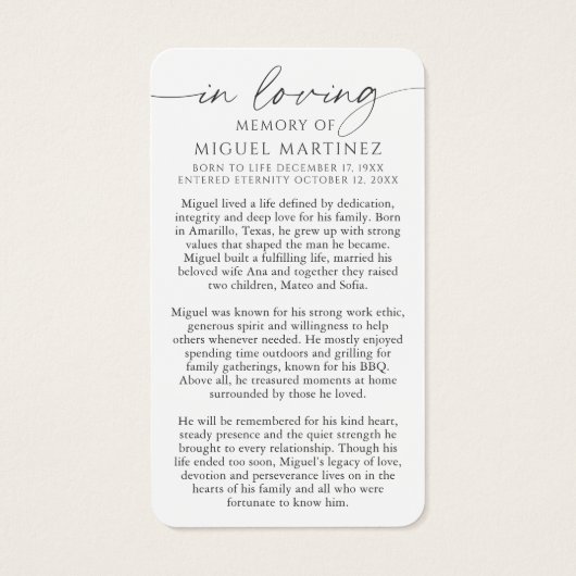 Guadalupe Loving Memory Photo Funeral Prayer Card (裏面)