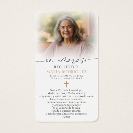 Guadalupe Memorial Photo Spanish Prayer Cards (裏面)