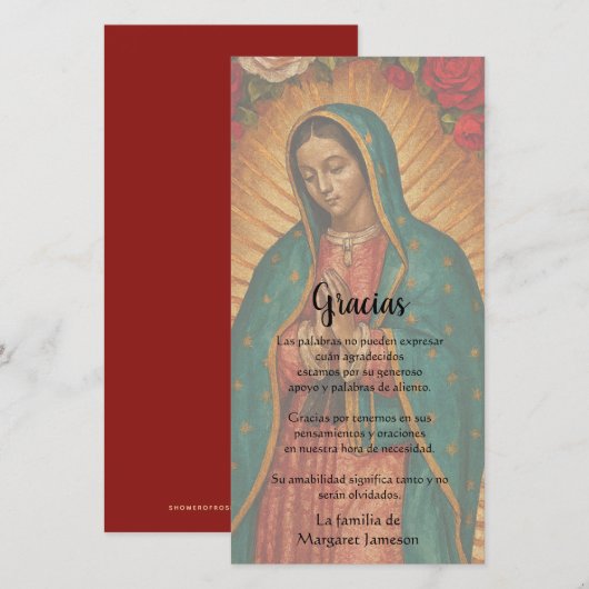 Guadalupe Virgin Mary Funeral Condolence Spanish サンキューカード (正面/裏面)