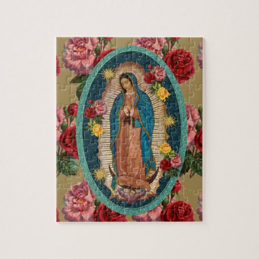 Guadalupe Virgin Mary Red Roses Religious ジグソーパズル (縦)