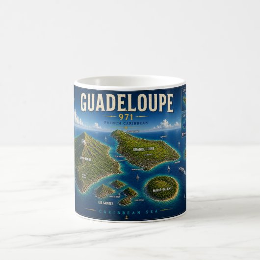 Guadeloupe 971 Vintage Map コーヒーマグカップ (中央)