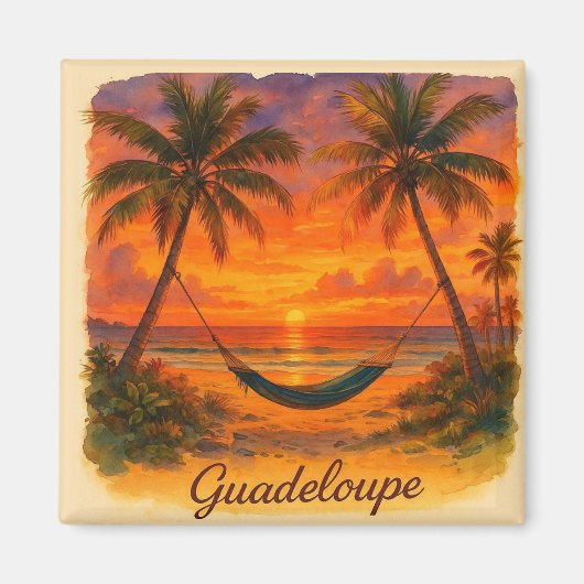 Guadeloupe – Coucher de Soleil Tropical avec Hamac マグネット (正面)