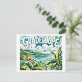 Guadeloupe Tropicale Paysage Caraïbes Aquarelle ポストカード (スタンド正面)