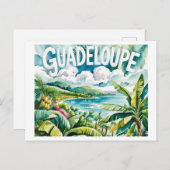 Guadeloupe Tropicale Paysage Caraïbes Aquarelle ポストカード (正面/裏面)