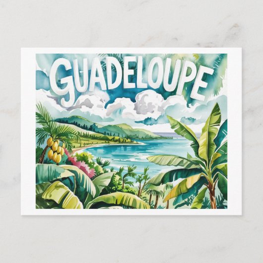 Guadeloupe Tropicale Paysage Caraïbes Aquarelle ポストカード (正面)