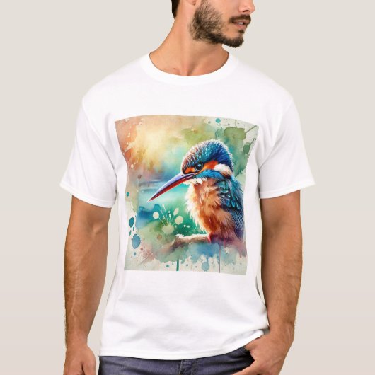 Guam Kingfisher Bird 150624AREF120 - Watercolor Tシャツ (正面)