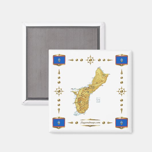 Guam Map + Flags Magnet マグネット (正面/裏面)