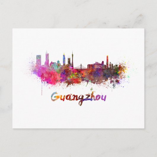Guangzhou skyline in watercolor ポストカード (正面)