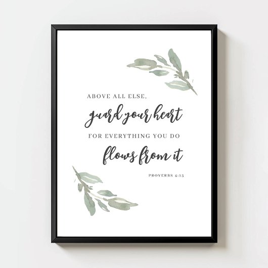 Guard Your Heart Minimal Bible Verse Green Leaves ポスター