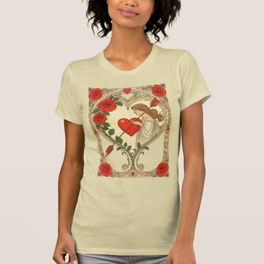 Guarded Heart Vintage Art Nouveau Romance Tシャツ (正面)